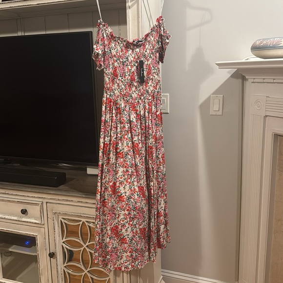 View from the Meadow Cream Floral Print Off-the-Shoulder Dress - Picture 6 of 11